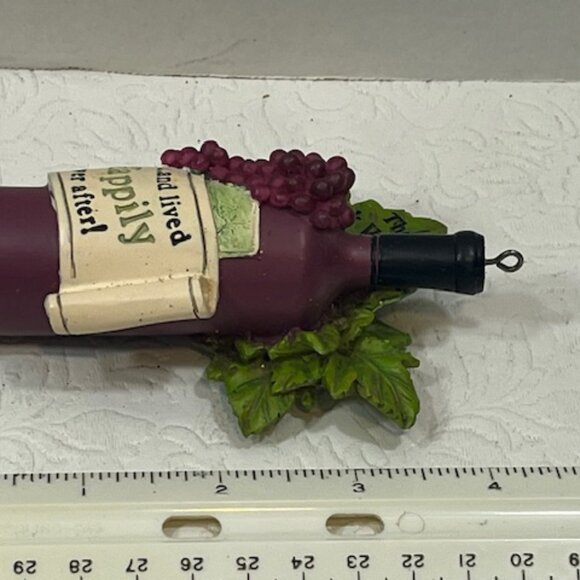 Red Wine Bottle Hanging Ornament Grapes "They drank wine everyday..." 4" Tall - Picture 6 of 9